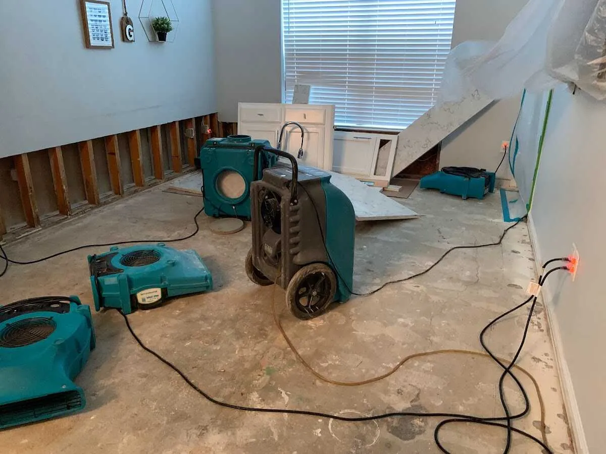 Dehumidifier in flood-cut room for Water Damage Restoration in Little Egg Harbor